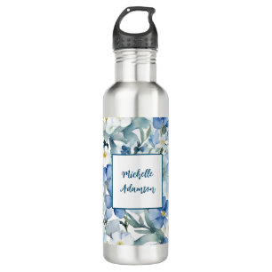 Retro Stijlvolle Elegante Blauwe Witte Bloemen Waterfles