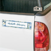 Retro stijlvolle elegante effen blauwe witte bloem bumpersticker (Op Truck)