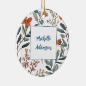 Retro Stijlvolle Elegante Plain Flowers Jouw naam Keramisch Ornament (Rechts)