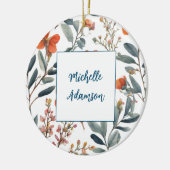 Retro Stijlvolle Elegante Plain Flowers Jouw naam Keramisch Ornament (Links)