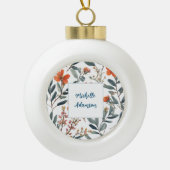 Retro Stijlvolle Elegante Plain Flowers Jouw naam Keramische Bal Ornament (Voorkant)