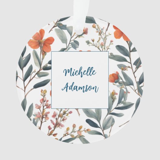 Retro Stijlvolle Elegante Plain Flowers Jouw naam Ornament (voorkant)