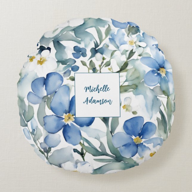 Retro Stijlvolle Elegante Plain Flowers Jouw naam Rond Kussen (Voorkant)