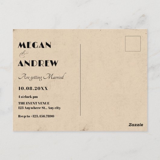 Retro  stijlvolle foto bruiloft briefkaart (Achterkant)