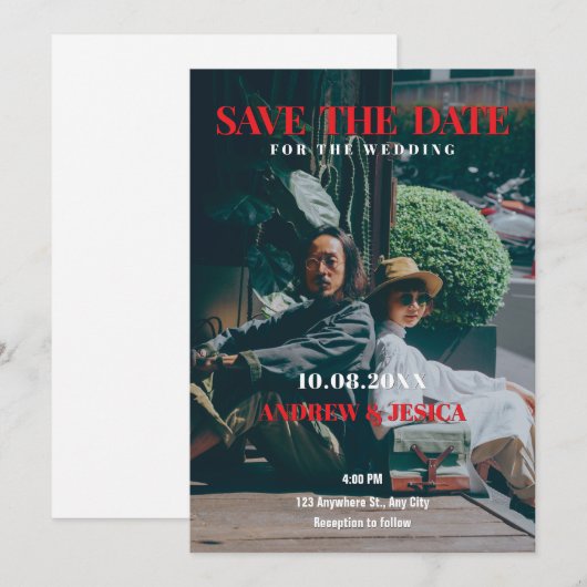 Retro stijlvolle foto bruiloft save the date (Voorkant / Achterkant)