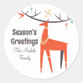 Retro Stijlvolle Kerstvakantie rendieren Ronde Sticker (Voorkant)