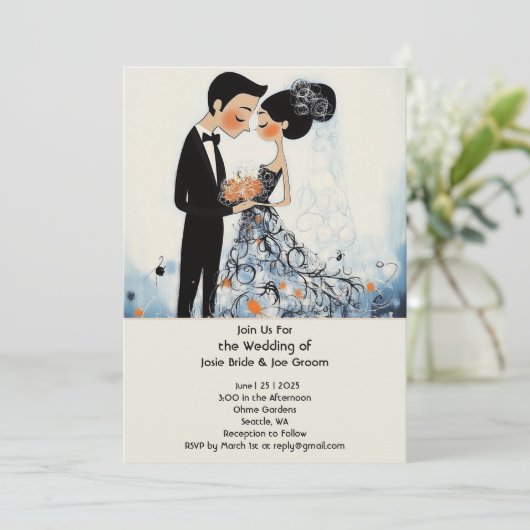 Retro stijlvolle paar bruiloft uitnodiging (Staand voorkant)