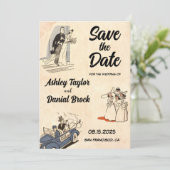  Retro Stijlvolle Rustic Wedding sparen de Datum Kaart (Staand voorkant)