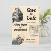  Retro Stijlvolle Rustic Wedding sparen de Datum Kaart (Staand voorkant)