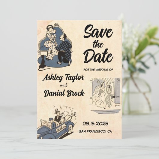 Retro Stijlvolle Rustic Wedding sparen de Datum Kaart (Staand voorkant)