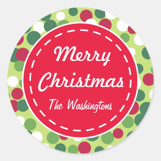 Retro Stippen Kerst Cadeautag Stickers (Voorkant)