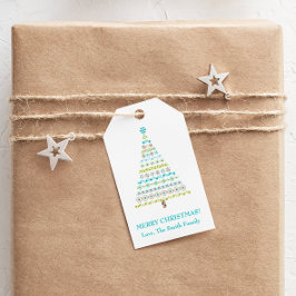 Retro Stippen Kerstboom Vrolijk kerstfeest Cadeaulabel