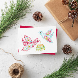 Retro Stippen Kerstduiven Blank Flat Kaart