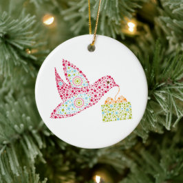Retro Stippen Kerstvogel, Vredesduif Keramisch Ornament