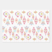 Retro Stippen Kerstvogels en Ornamenten Inpakpapier Vel (Voorkant)