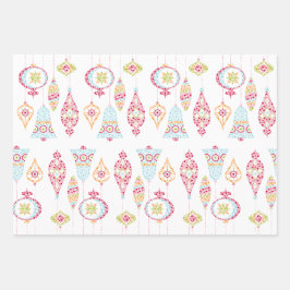 Retro Stippen Kerstvogels en Ornamenten Inpakpapier Vel