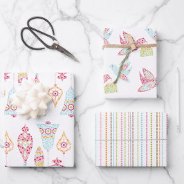 Retro Stippen Kerstvogels en Ornamenten Inpakpapier Vel
