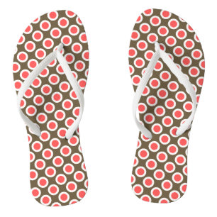 Retro stippen met cirkel, taupe en koraalroze teenslippers