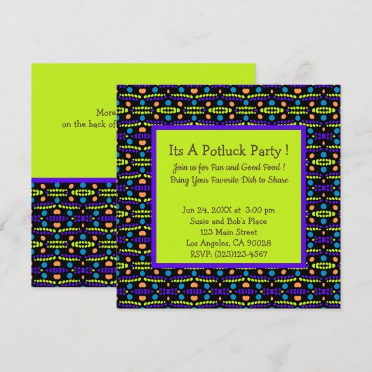 Retro Stippen Pattern Paars Yellow Oranje Potluck Kaart (Voorkant / Achterkant)