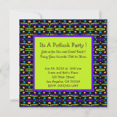 Retro Stippen Pattern Paars Yellow Oranje Potluck Kaart (Voorkant)