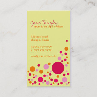 "Retro Stippen" Roze en Geel Visitekaartje van mam Contactkaartje