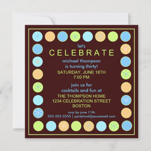 Retro Stippen & sterretjes uitnodiging van de Birt (Voorkant)