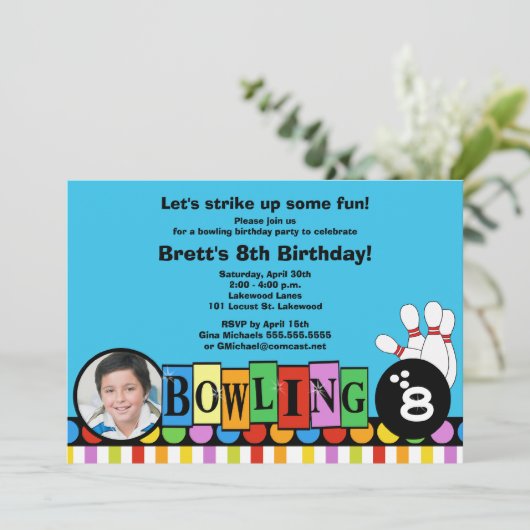 Retro Stippen & Stripes Birthday Bowling Party nod Kaart (Staand voorkant)