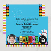 Retro Stippen & Stripes Birthday Bowling Party nod Kaart (Voorkant / Achterkant)