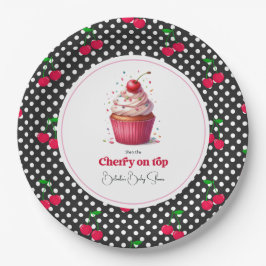 Retro Stippen Thema Kers Op De Top Baby Shower Papieren Bordje