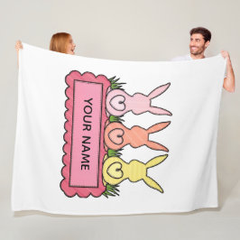 Retro Stitched Easter Bunny Trio Custom Text Banne Fleece Deken