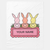 Retro Stitched Easter Bunny Trio Custom Text Banne Fleece Deken (Voorkant)