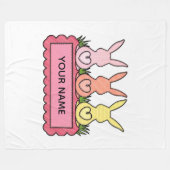 Retro Stitched Easter Bunny Trio Custom Text Banne Fleece Deken (Voorkant (Horizontaal))