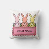 Retro Stitched Easter Bunny Trio Custom Text Banne Kussen (Voorkant)