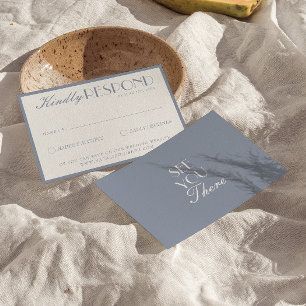 Retro Stof Blauw Oud Geld Fancy Klassieke Trouw RSVP Kaartje