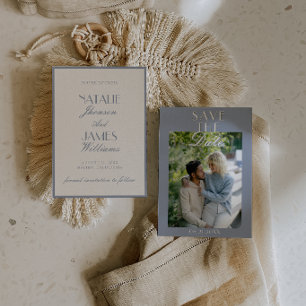 Retro Stof Blauw Oud Geld Klassieke Foto Bruiloft Save The Date