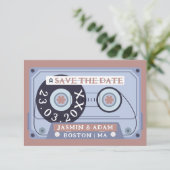 Retro Stof Roze Cassetteband Opslag Datum Save The Date (Staand voorkant)