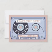 Retro Stof Roze Cassetteband Opslag Datum Save The Date (Achterkant)