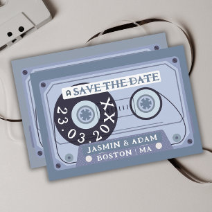 Retro Stofblauwe Cassetteband Save The Date