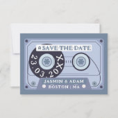 Retro Stofblauwe Cassetteband Save The Date (Voorkant)