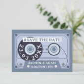 Retro Stofblauwe Cassetteband Save The Date (Staand voorkant)