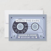 Retro Stofblauwe Cassetteband Save The Date (Achterkant)