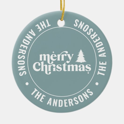 Retro stoffig blauw Kerstmis Modern Minimaal Uniek Keramisch Ornament (Voorkant)