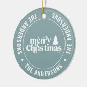 Retro stoffig blauw Kerstmis Modern Minimaal Uniek Keramisch Ornament (Links)