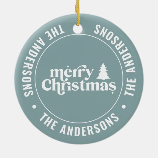 Retro stoffig blauw Kerstmis Modern Minimaal Uniek Keramisch Ornament (Achterkant)