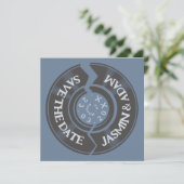 Retro Stoffig Blauw Vinyl Record Groovy Bruiloft Save The Date (Staand voorkant)