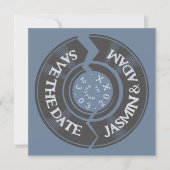 Retro Stoffig Blauw Vinyl Record Groovy Bruiloft Save The Date (Voorkant)