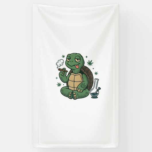 Retro Stoner Schildpad Vector T-shirt Ontwerp_1 Spandoek (Verticaal)