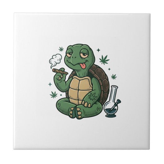 Retro Stoner Schildpad Vector T-shirt Ontwerp_1 Tegeltje (Voorkant)