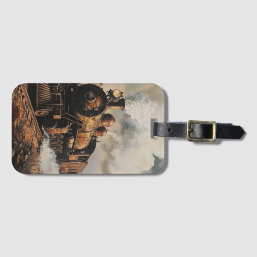 Retro Stoomlocomotief Bagage Label (Voorkant (horizontaal))