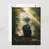 Retro Stoomtrein Bos Zomer Zonlicht Briefkaart (Voorkant / Achterkant)